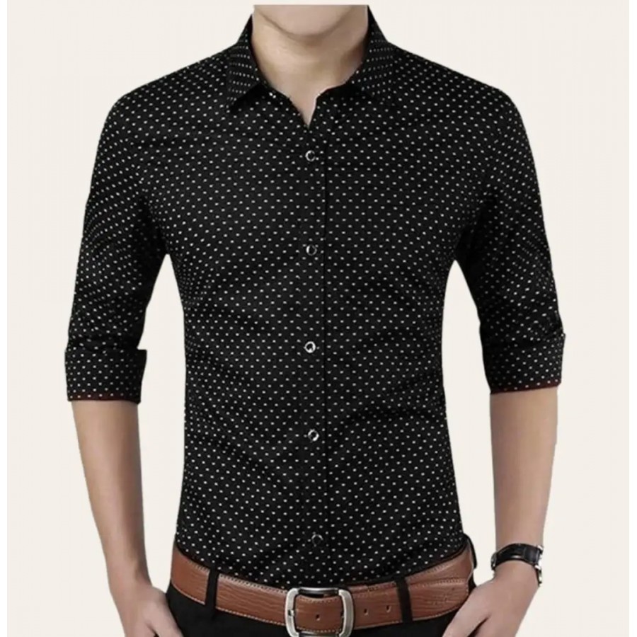 Black Cotton Printed Casual Shirts For Men