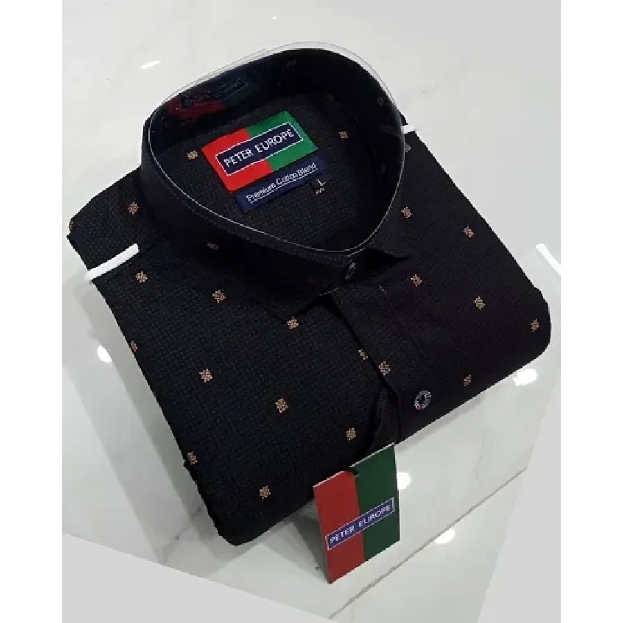 Black Cotton Printed Casual Shirts For Men