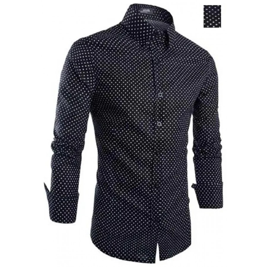 Black Cotton Printed Casual Shirts For Men