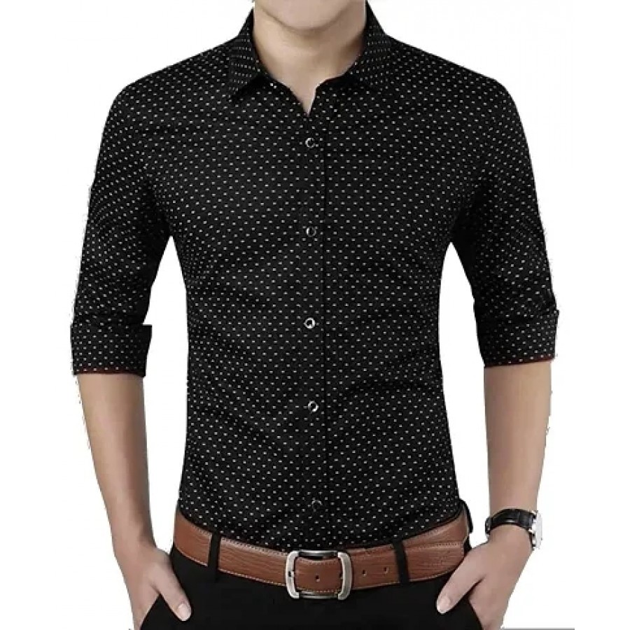 Black Cotton Printed Casual Shirts For Men