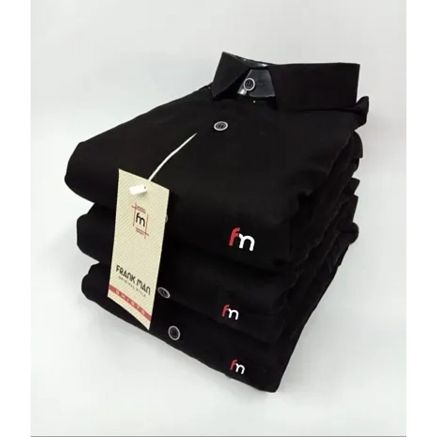 Black Cotton Solid Casual Shirts For Men