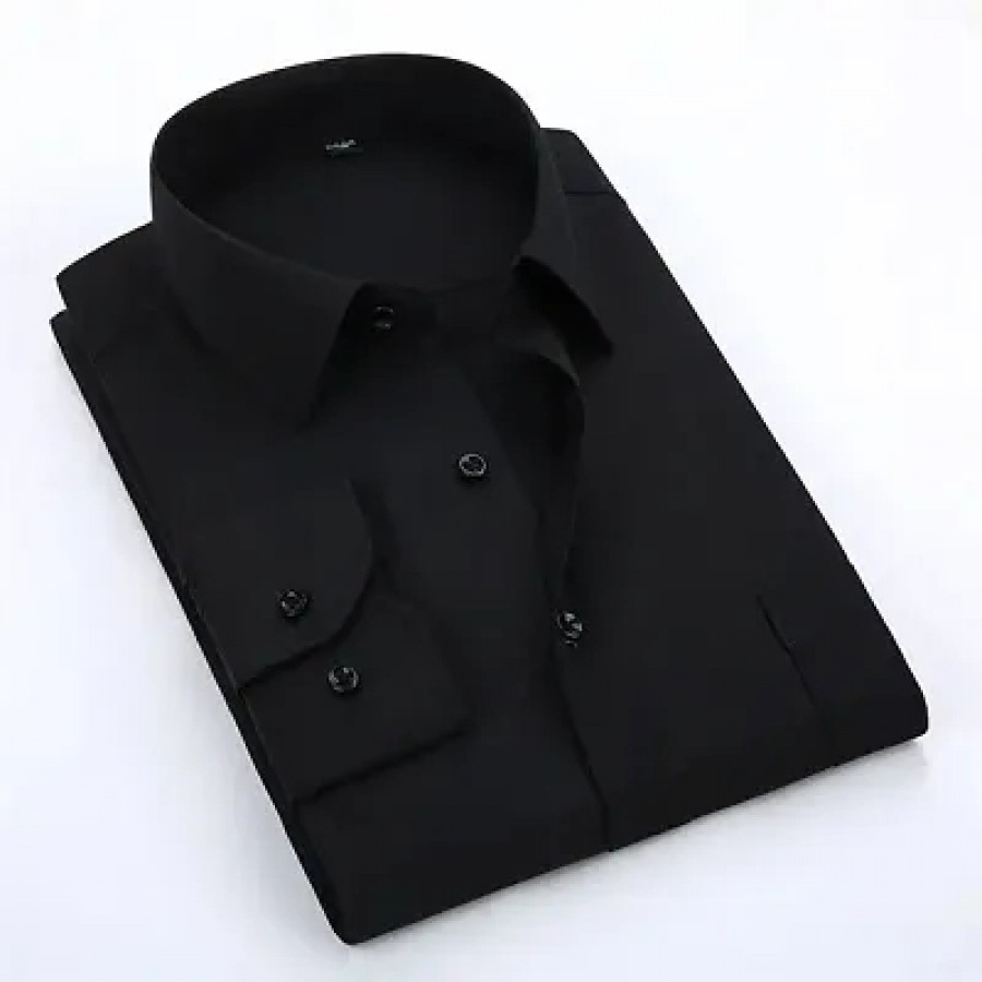 Black Cotton Solid Casual Shirts For Men