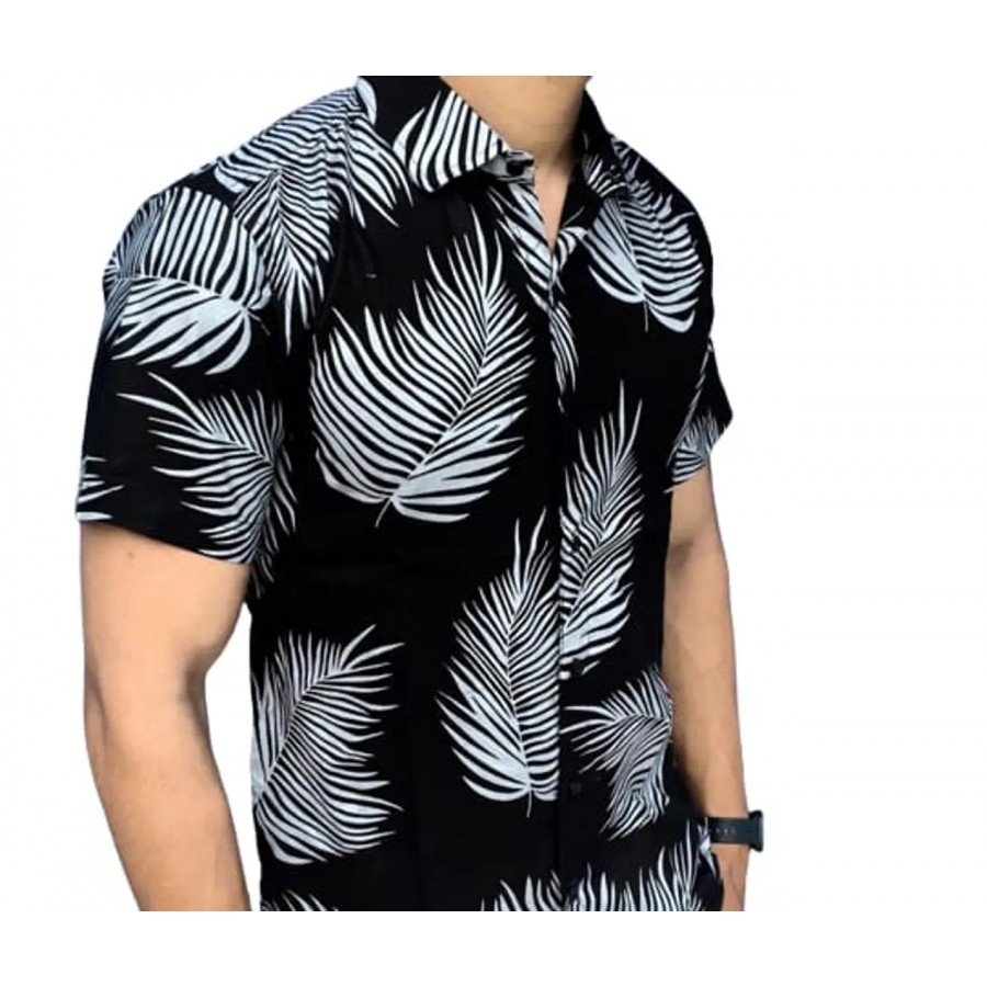 Black Rayon Printed Casual Shirts For Men