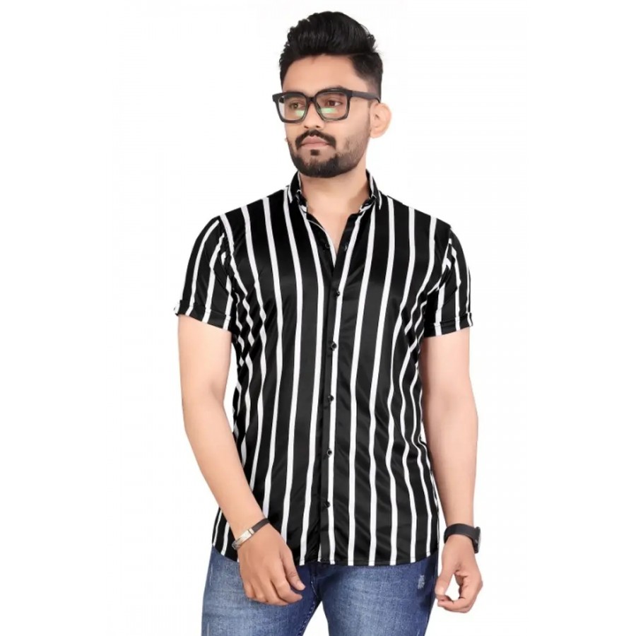 Black Silk Printed Casual Shirts For Men