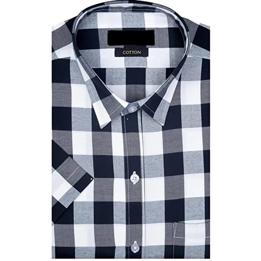 Black Cotton Blend Checked Casual Shirts For Men