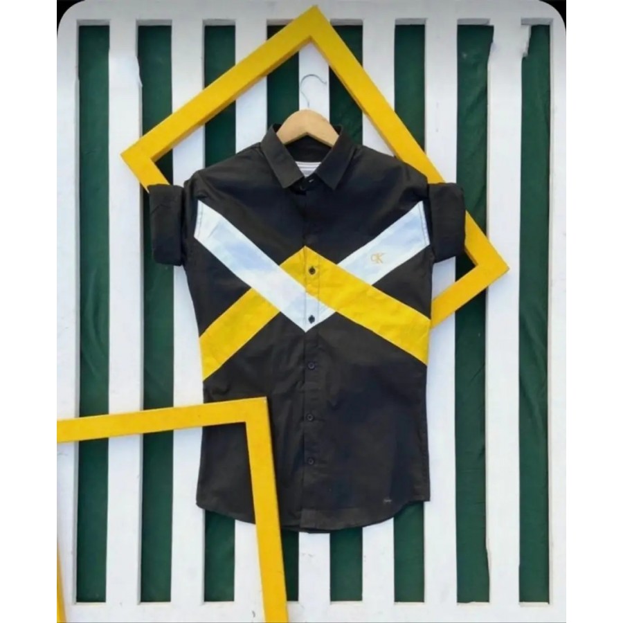 Black Cotton Colourblocked Casual Shirts For Men