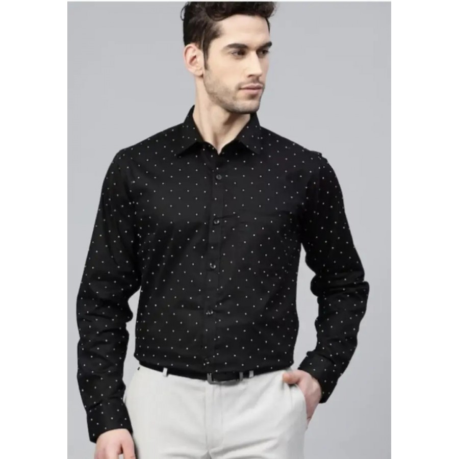 Black Polka Dot Cotton Full Sleeve Shirt