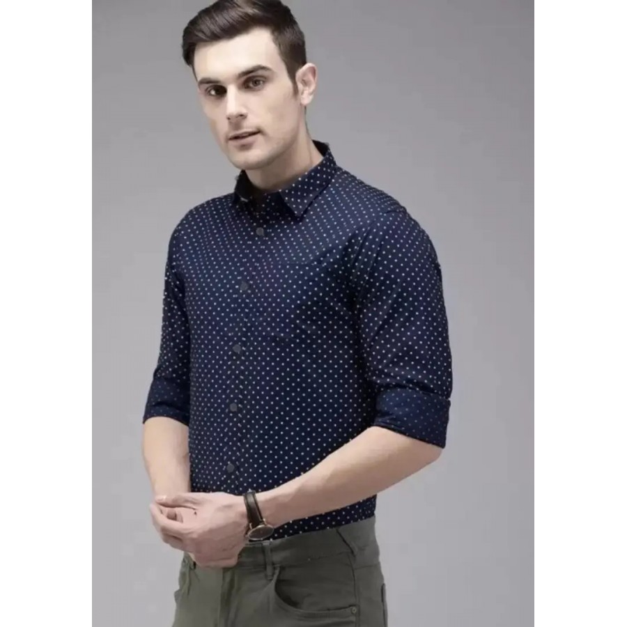 Black Polka Dot Cotton Full Sleeve Shirt