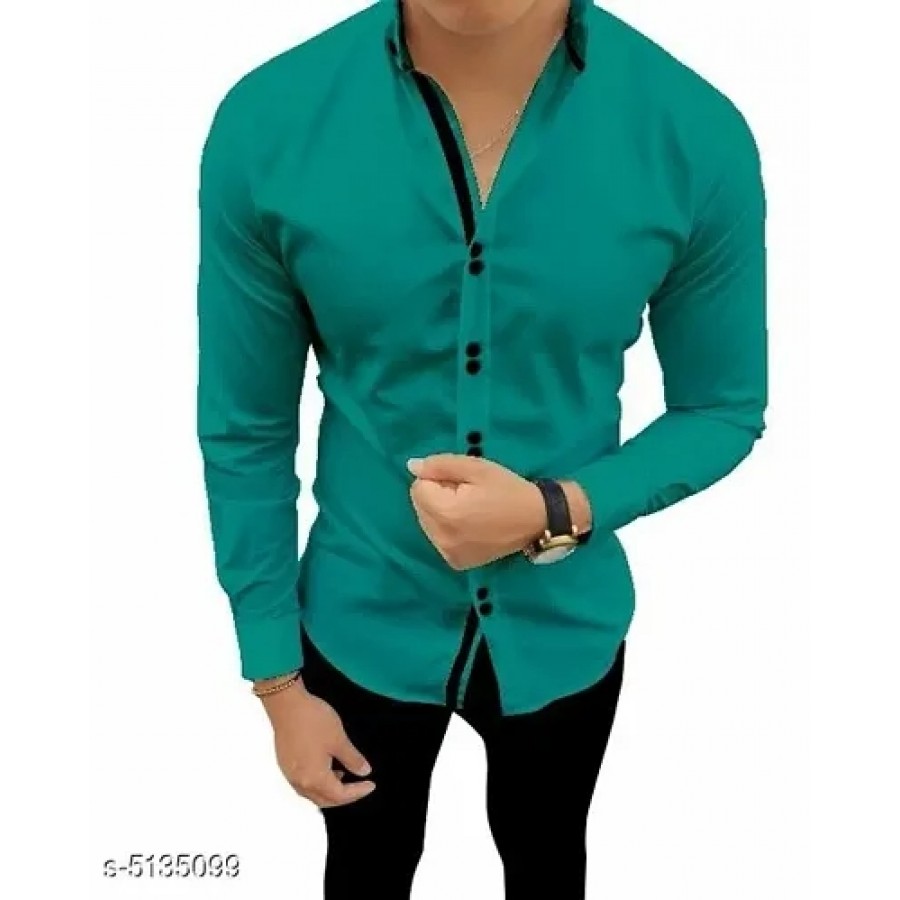 Blue Cotton Blend Solid Casual Shirts For Men