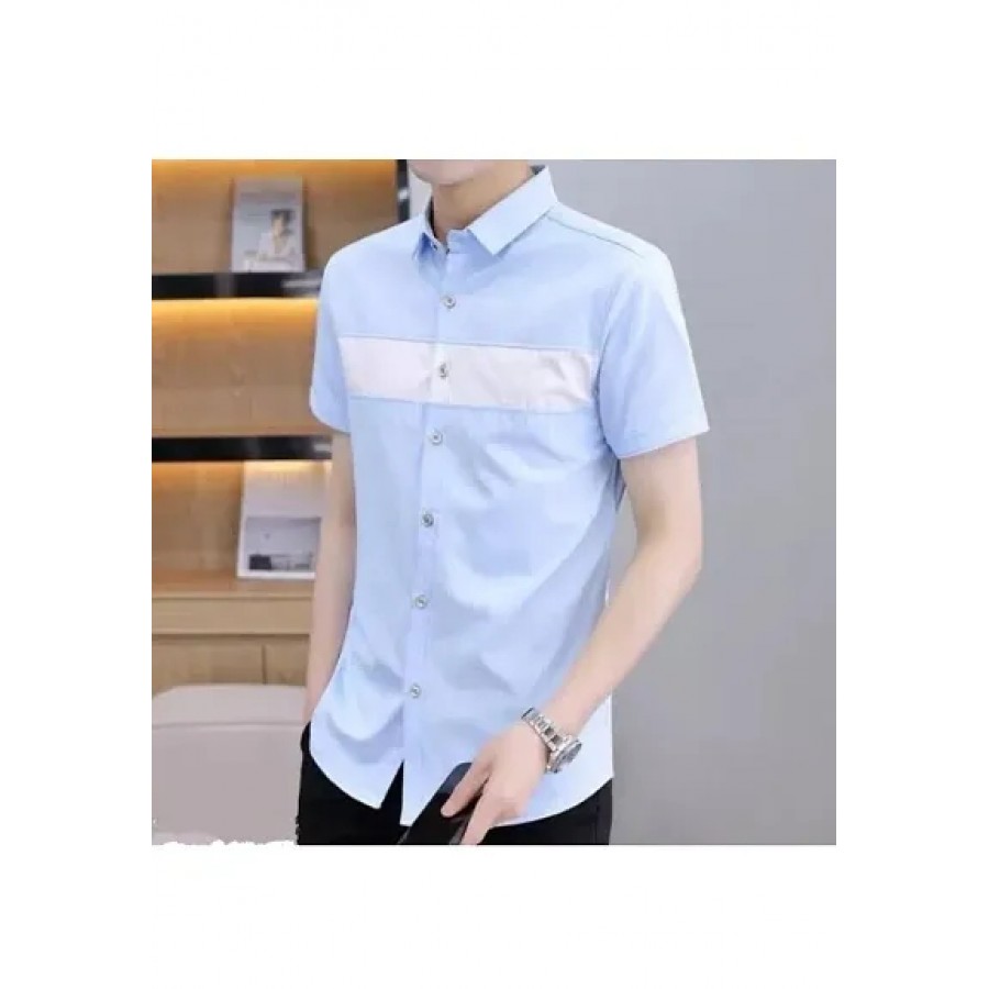 Blue Cotton Blend Solid Casual Shirts For Men