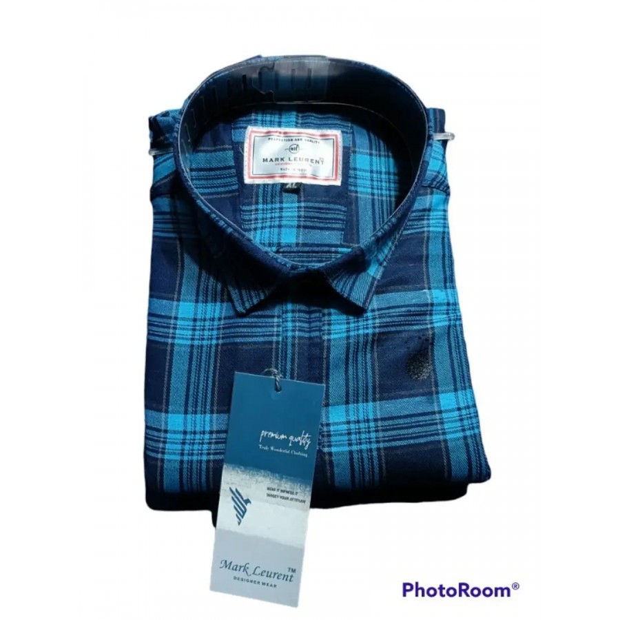 Blue Cotton Checked Casual Shirts For Men