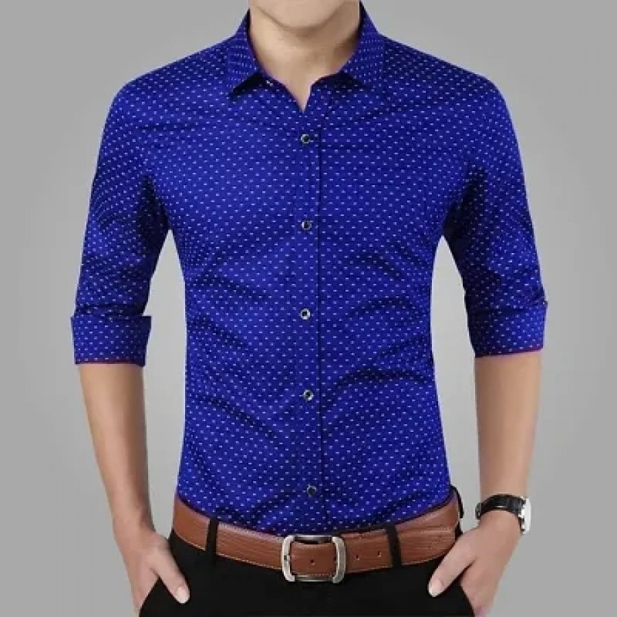 Blue Cotton Printed Casual Shirts For Men