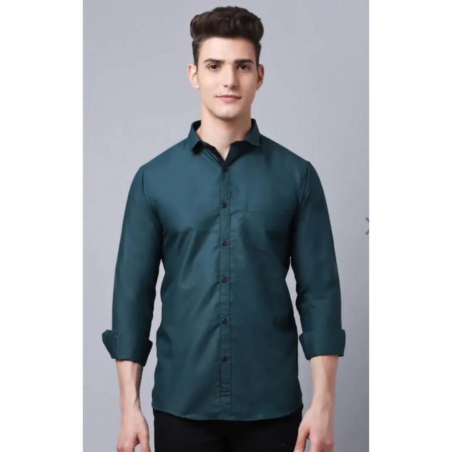 Blue Cotton Solid Casual Shirts For Men