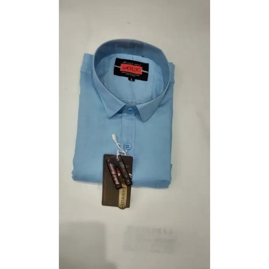 Blue Cotton Solid Casual Shirts For Men