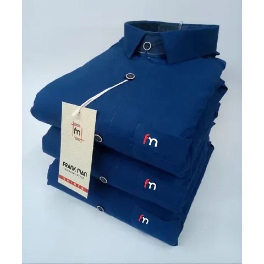 Blue Cotton Solid Casual Shirts For Men