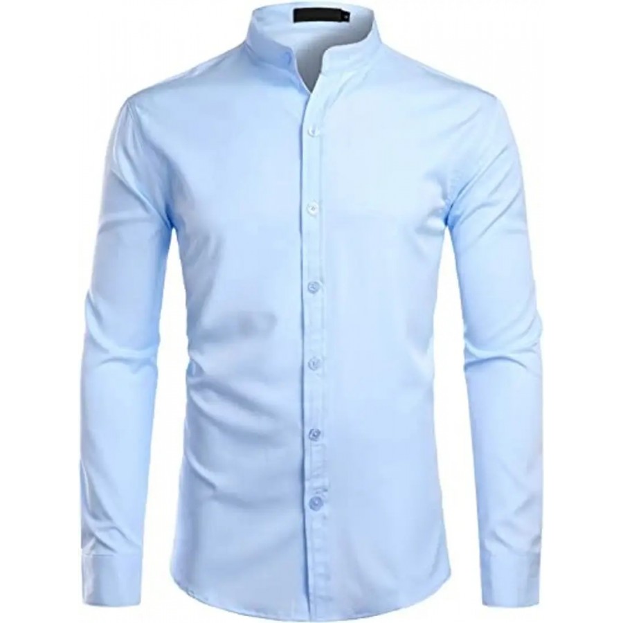 Blue Cotton Solid Casual Shirts For Men