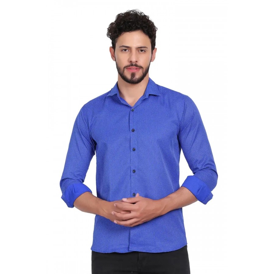 Blue Polyester Printed Casual Shirts For Men