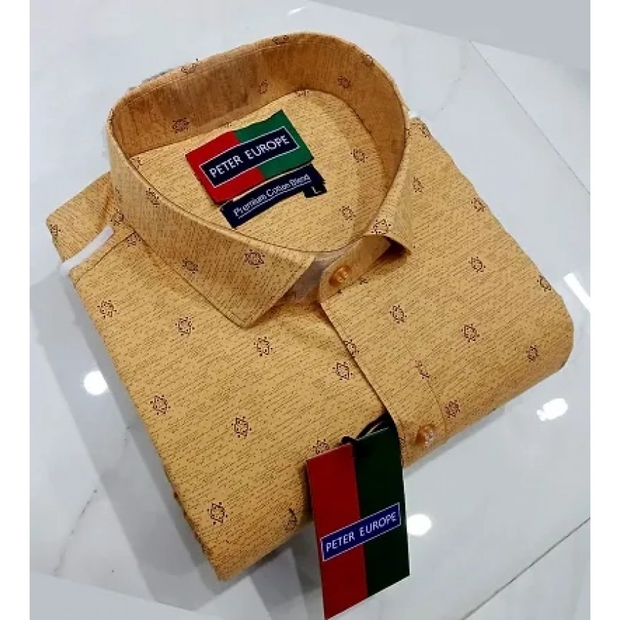 Brown Cotton Printed Casual Shirt For Men