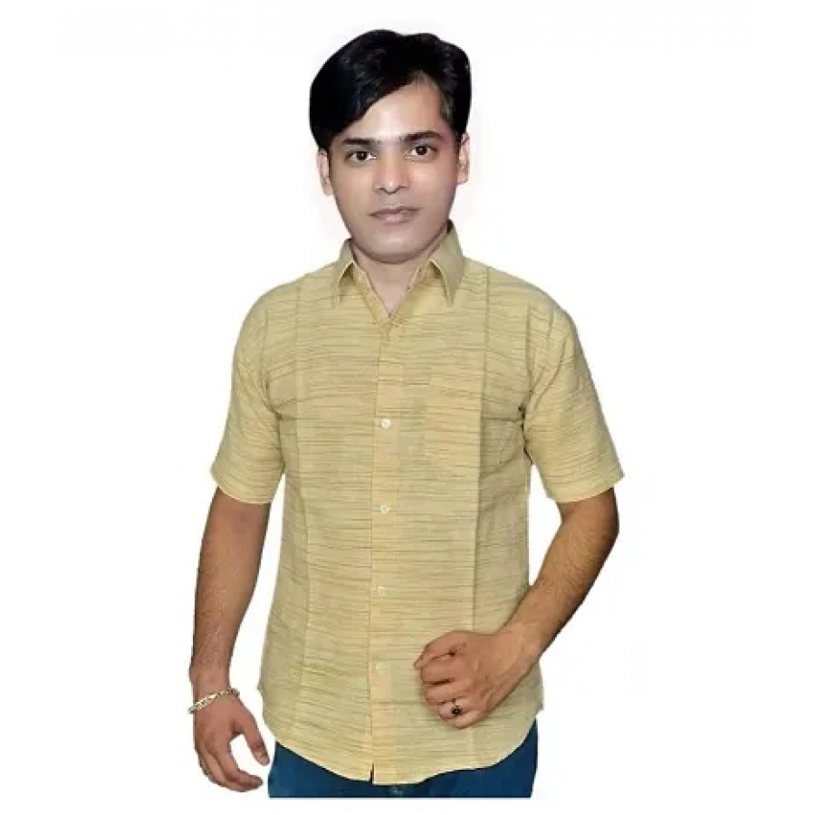 Brown Cotton Solid Casual Shirts For Men