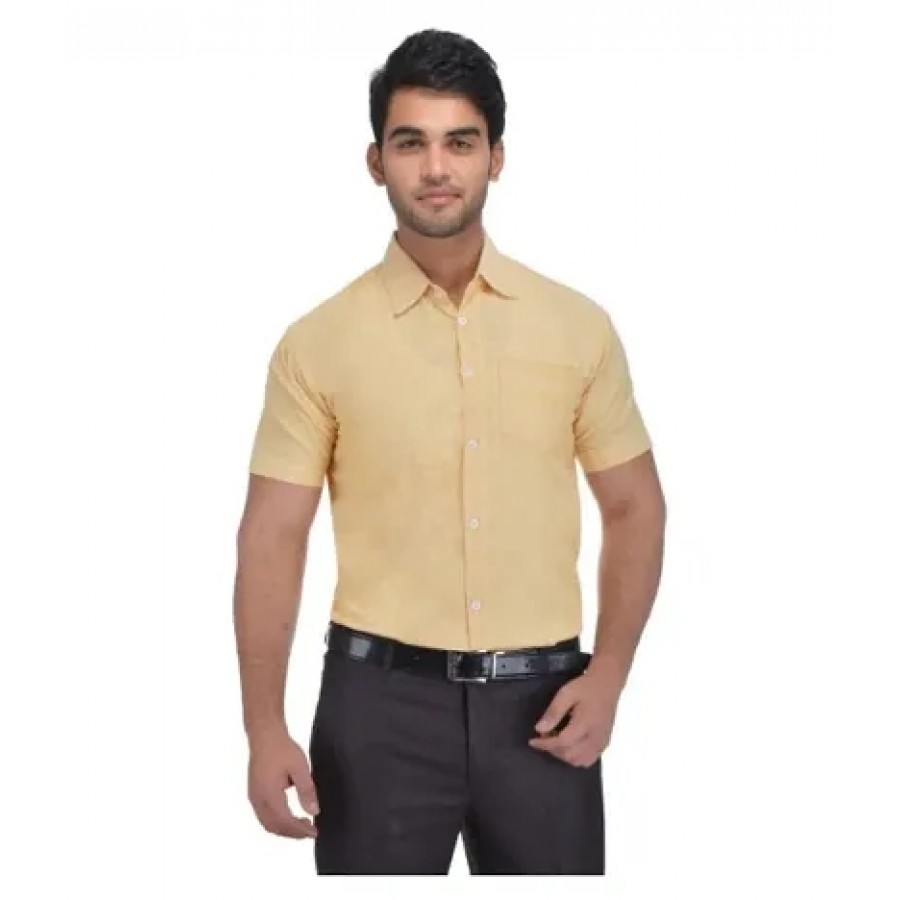 Brown Cotton Solid Casual Shirts For Men