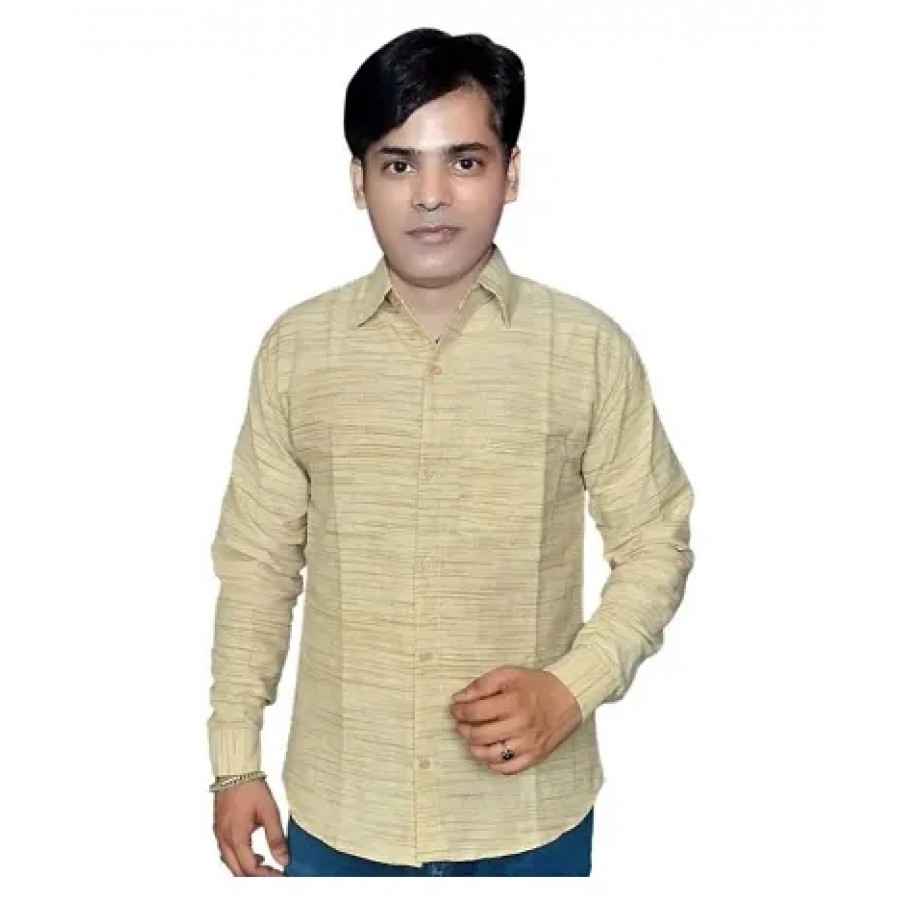 Brown Cotton Solid Casual Shirts For Men