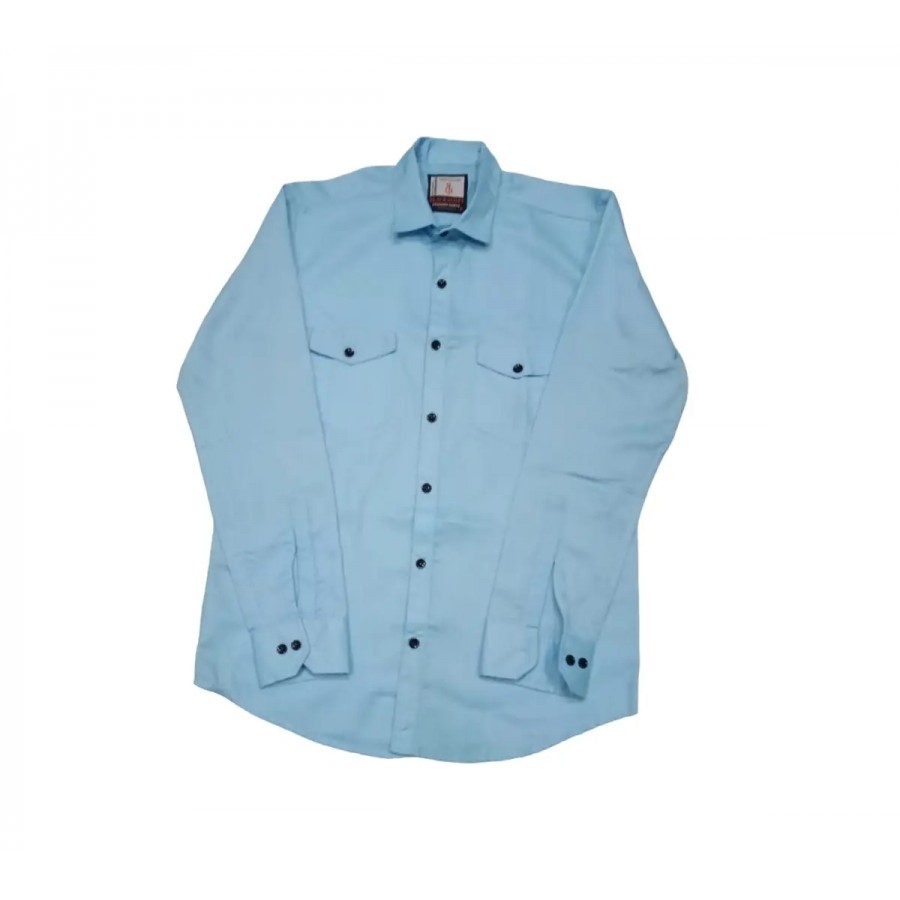 Casual Double Pocket  Light Sky Shirt