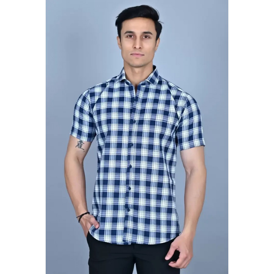 Classic Cotton Blend Checked Casual Shirts for Men