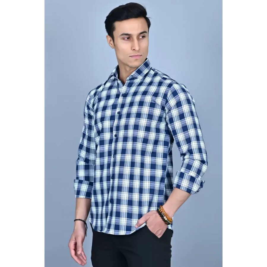 Classic Cotton Blend Checked Casual Shirts for Men