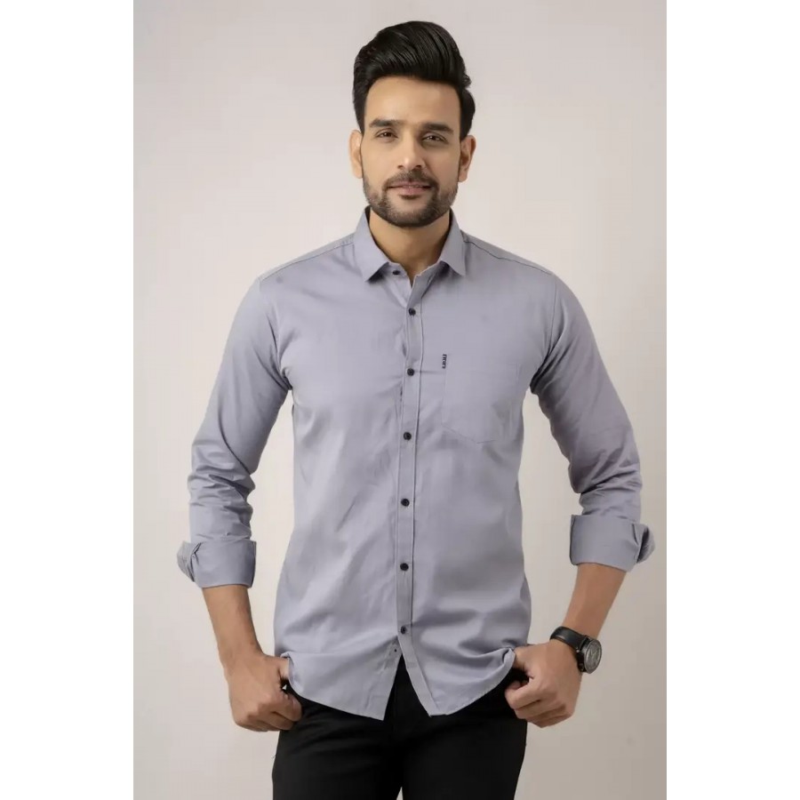 Classic Cotton Blend Solid Casual Shirt For Men