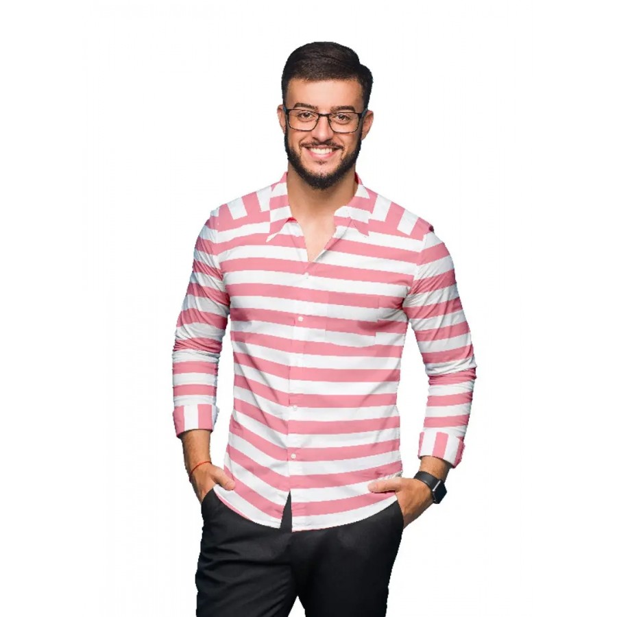 Classic Cotton Blend Striped Casual Shirts for Men