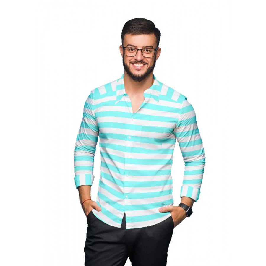 Classic Cotton Blend Striped Casual Shirts for Men