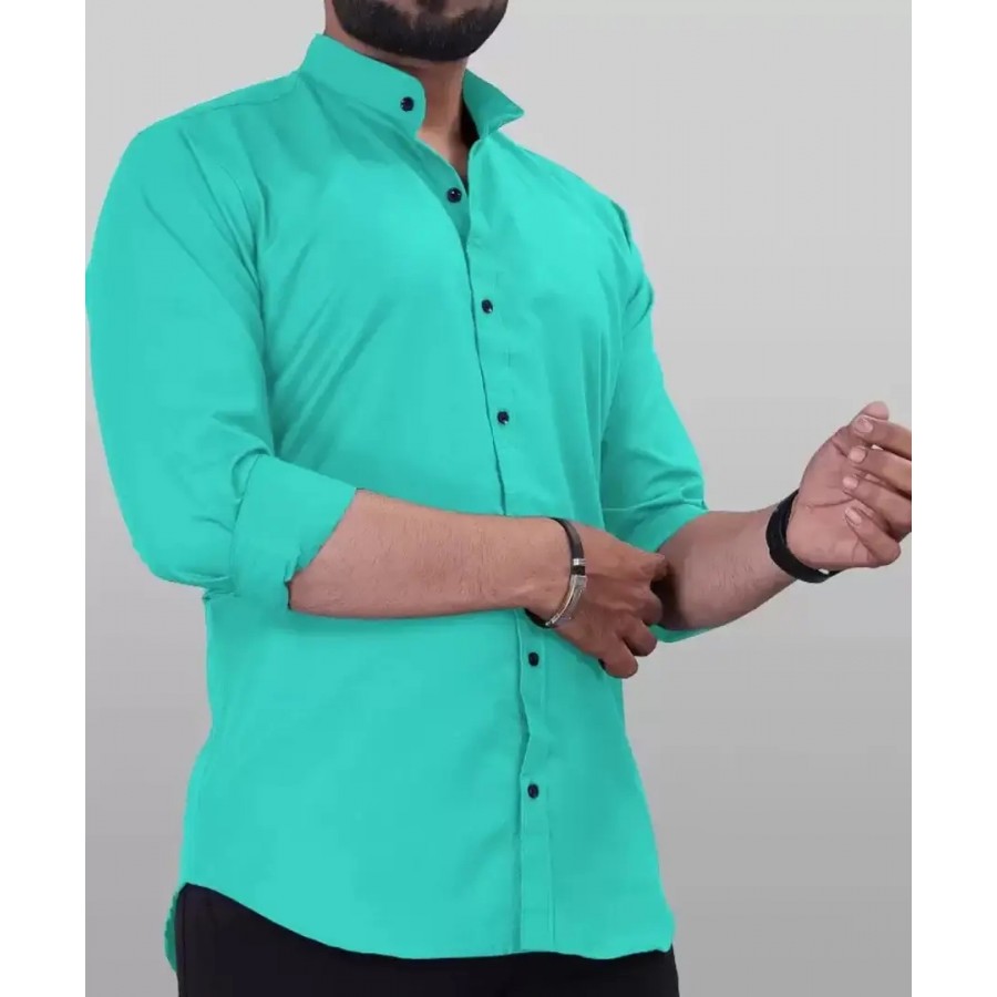 Classic Cotton Green Solid Long Sleeve Casual Shirt For Men