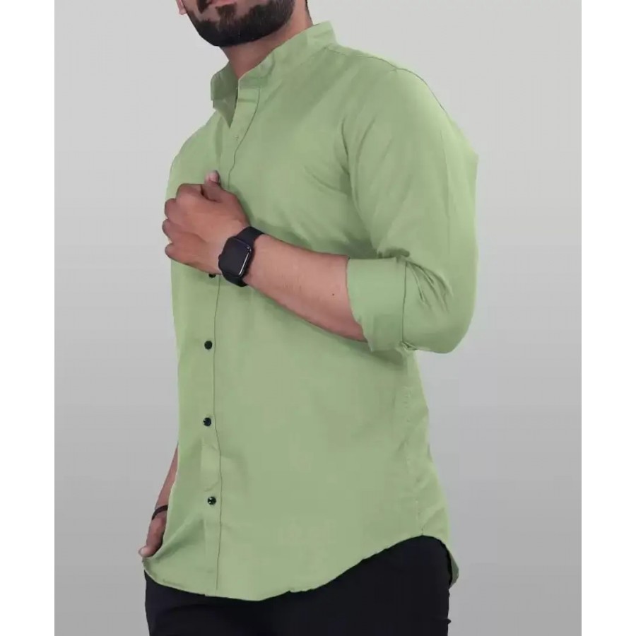 Classic Cotton Green Solid Long Sleeve Casual Shirt For Men