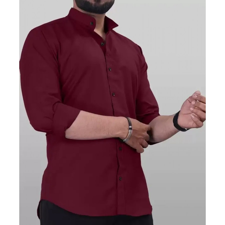 Classic Cotton Maroon Solid Long Sleeve Casual Shirt For Men