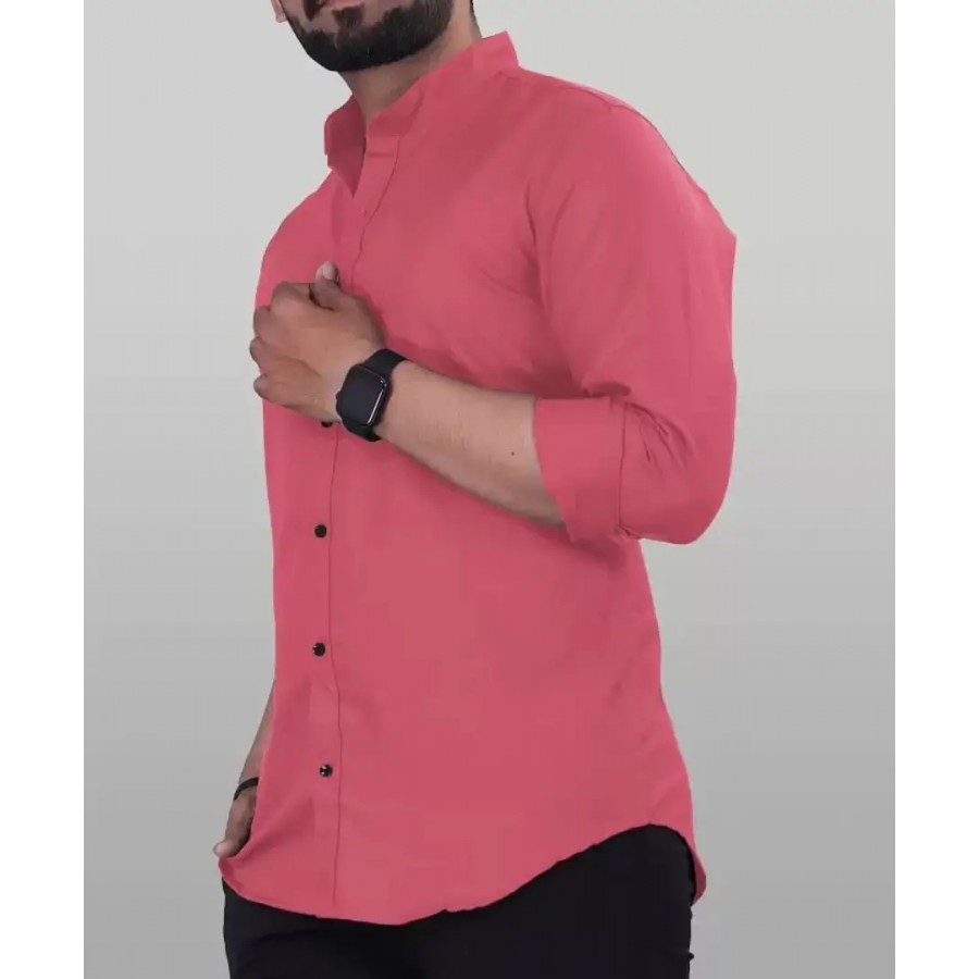 Classic Cotton Pink Solid Long Sleeve Casual Shirt For Men