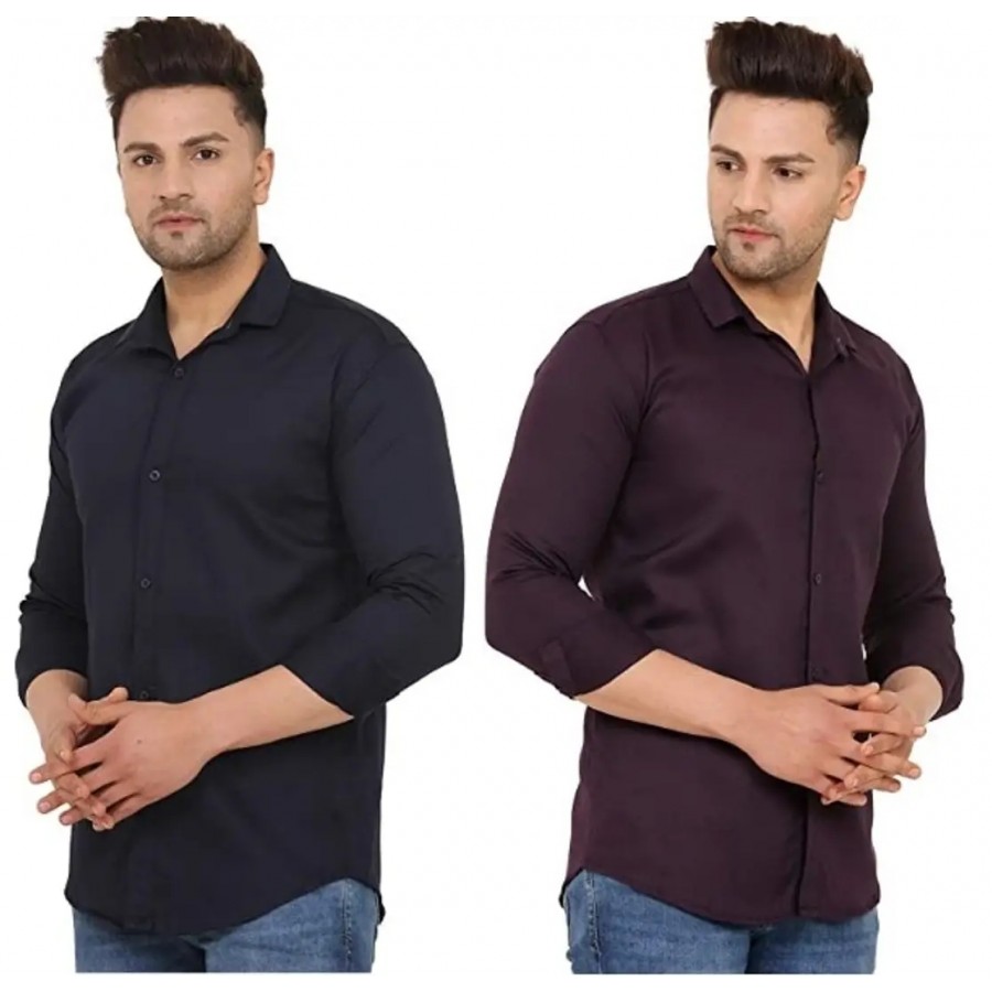 Classic Cotton Solid Casual Shirts for Men, Pack of 2