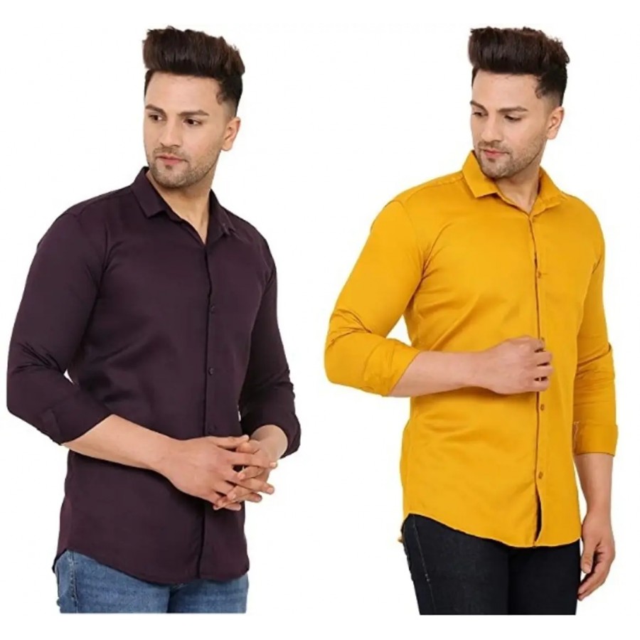 Classic Cotton Solid Casual Shirts for Men, Pack of 2