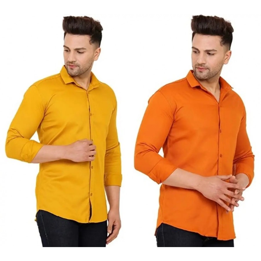 Classic Cotton Solid Casual Shirts for Men, Pack of 2