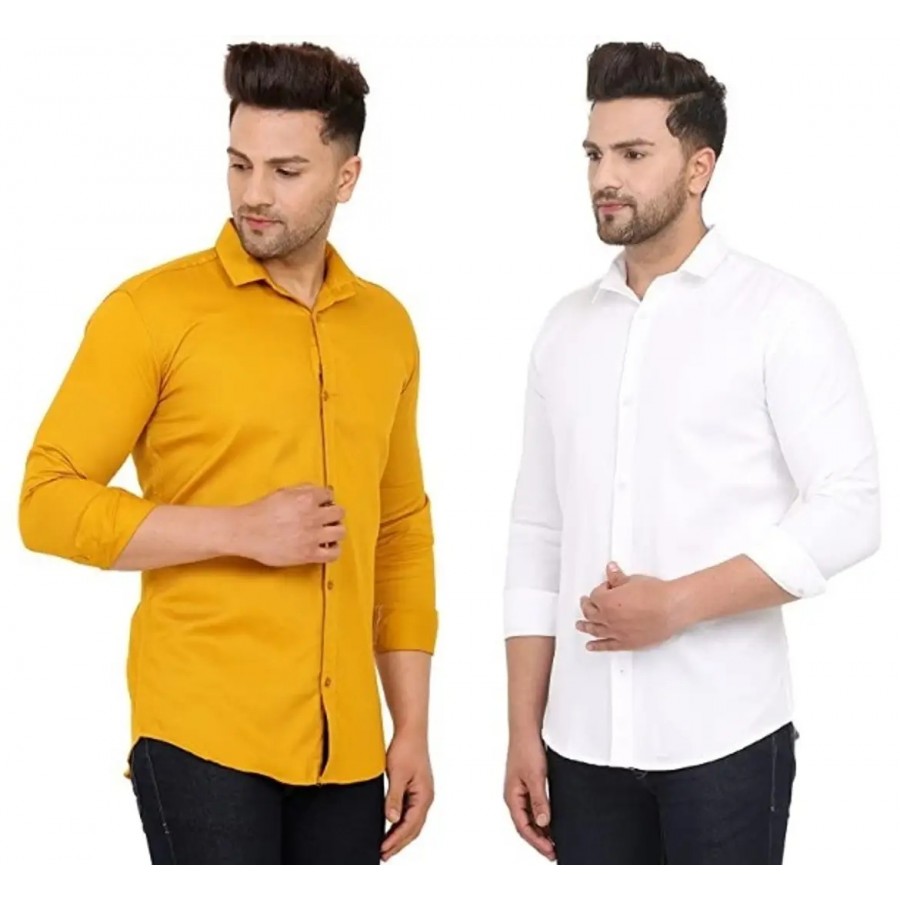 Classic Cotton Solid Casual Shirts for Men, Pack of 2