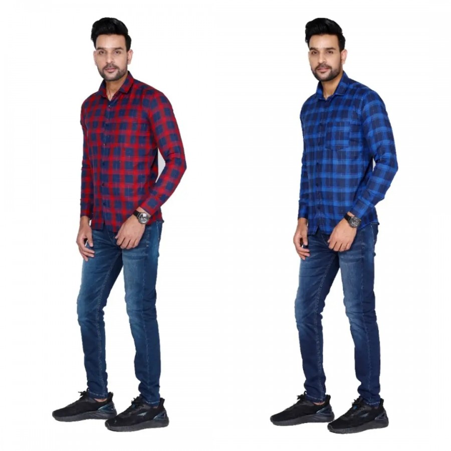 Classic Cotton Blend Casual Shirts For Men Combo Of 2