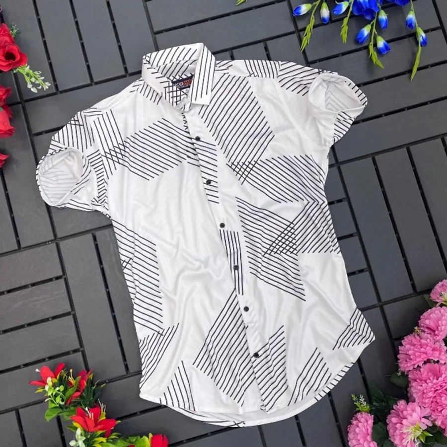 Classic Cotton Blend Printed Casual Shirts Men