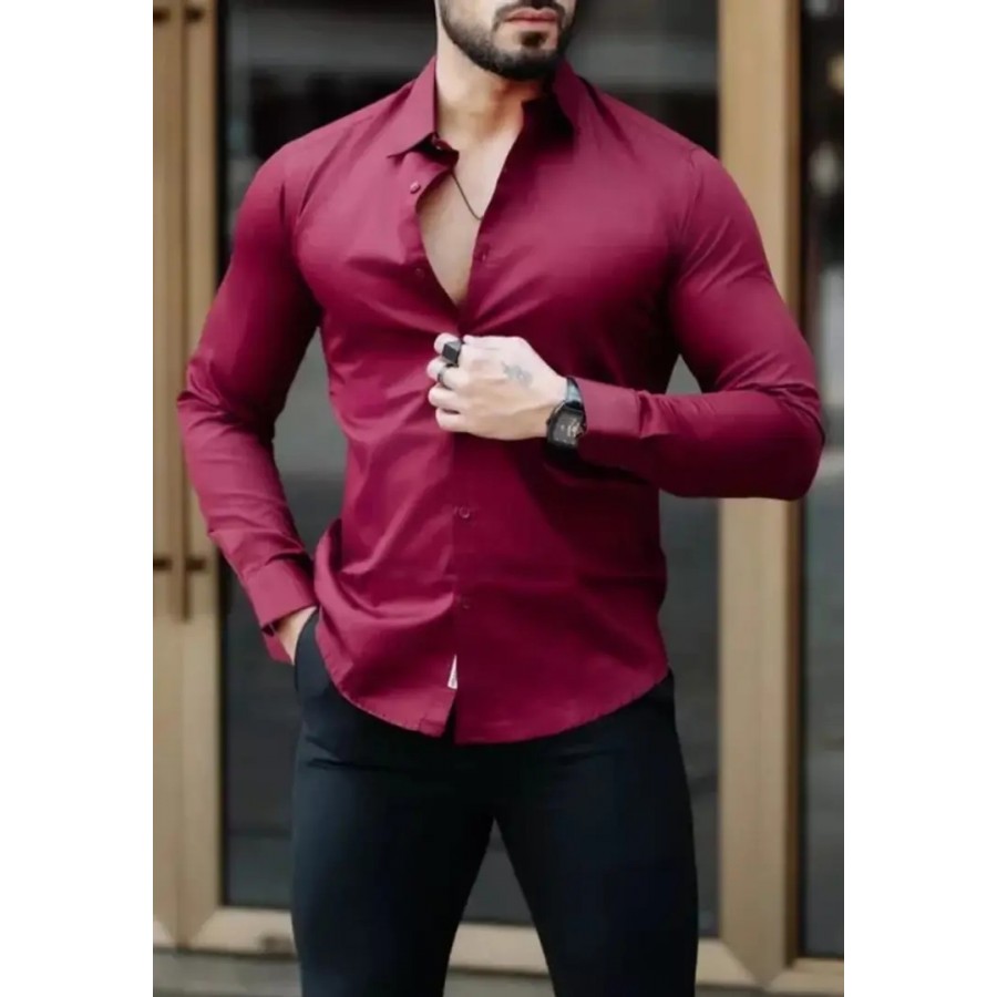 Classic Cotton Long Sleeves Solid Casual Shirts for Men