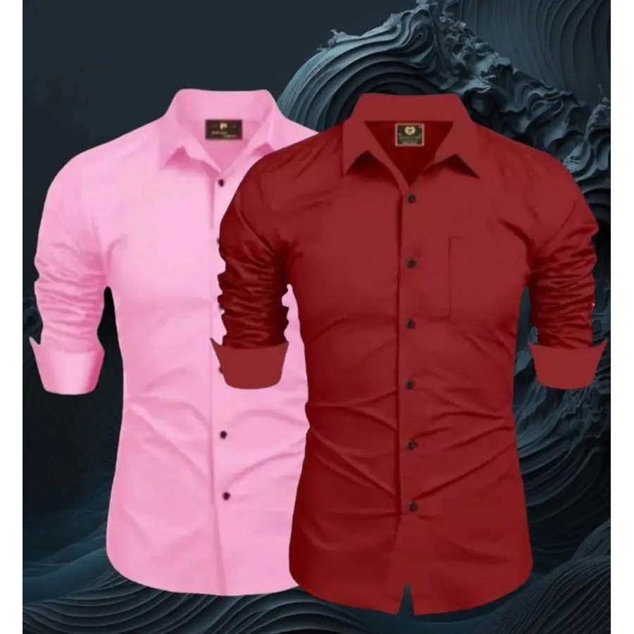 Classic Cotton Long Sleeves Solid Casual Shirts for Men Pack of 2