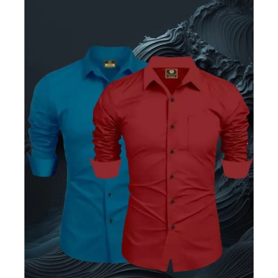 Classic Cotton Long Sleeves Solid Casual Shirts for Men Pack of 2