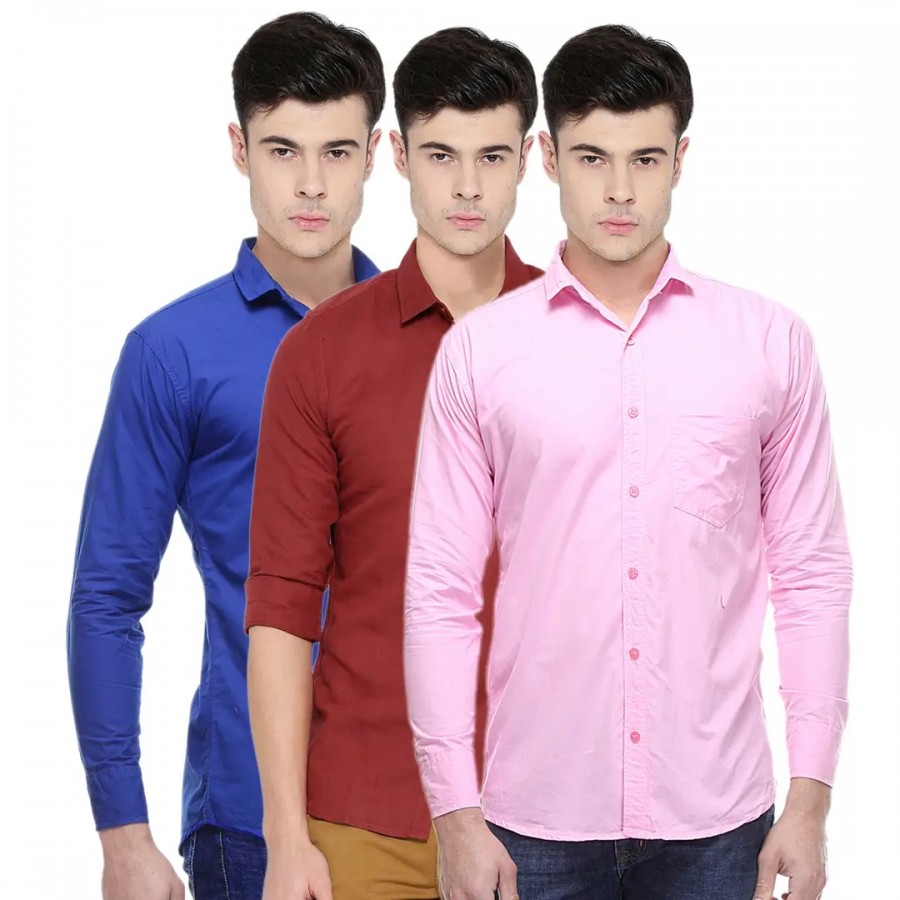 Classic Cotton Solid Casual Shirts for Men, Pack of 3