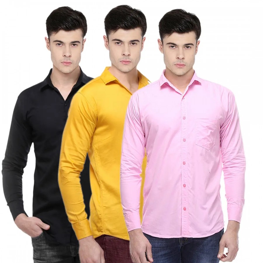 Classic Cotton Solid Casual Shirts for Men, Pack of 3