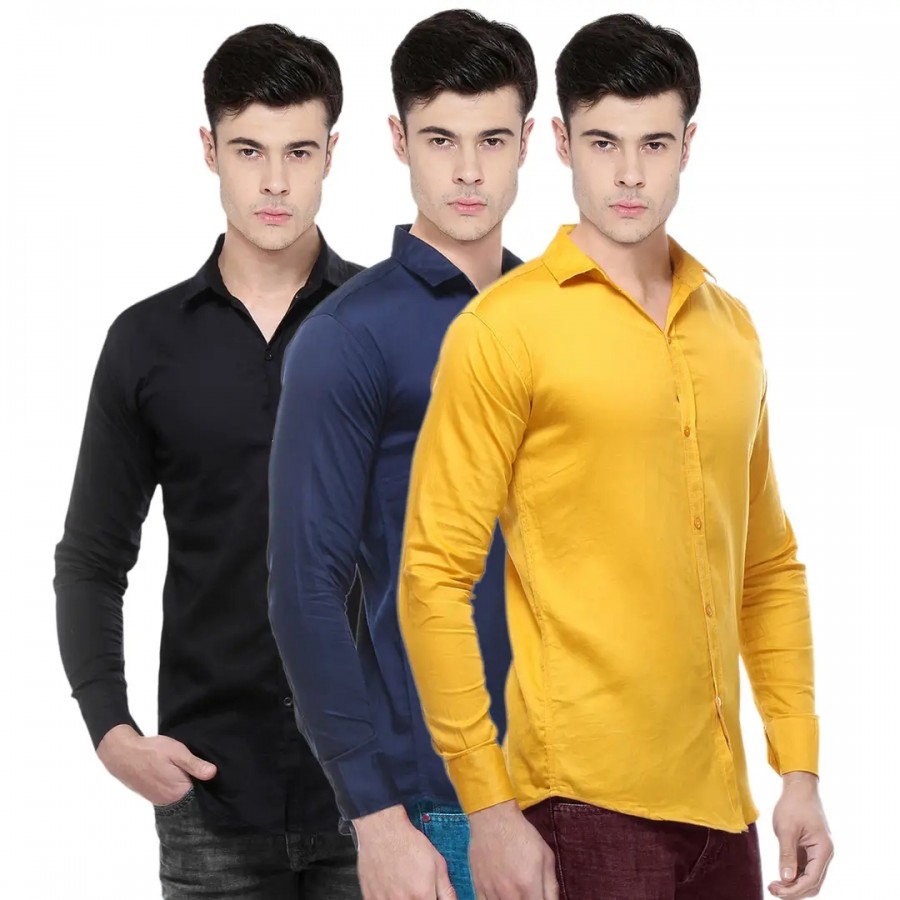 Classic Cotton Solid Casual Shirts for Men, Pack of 3