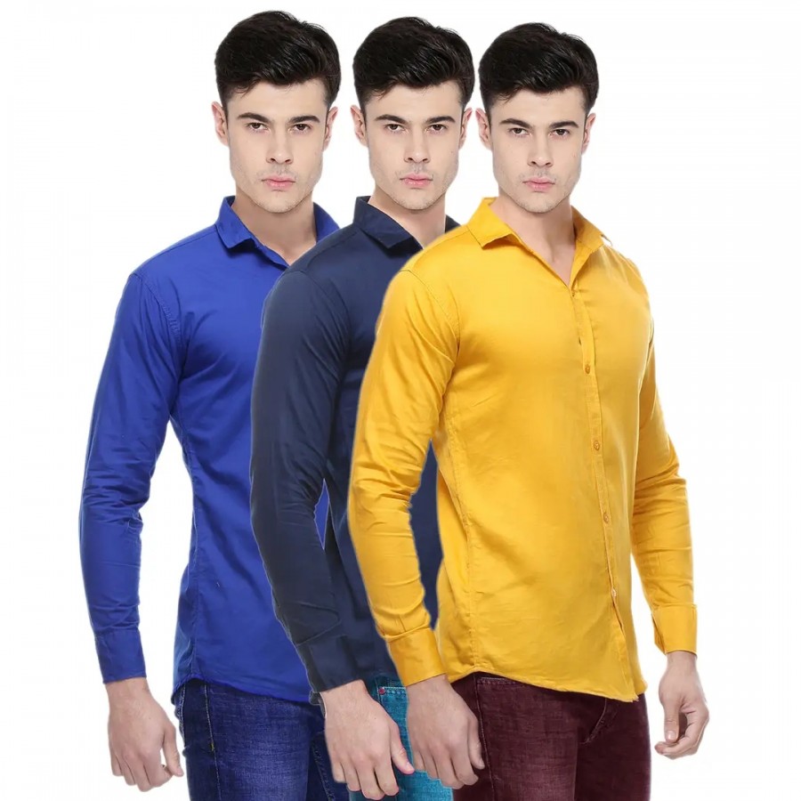 Classic Cotton Solid Casual Shirts for Men, Pack of 3