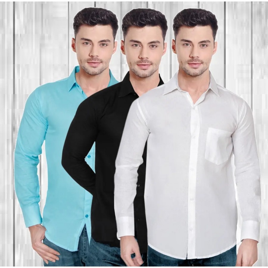 Classic Cotton Solid Casual Shirts for Men, Pack of 3