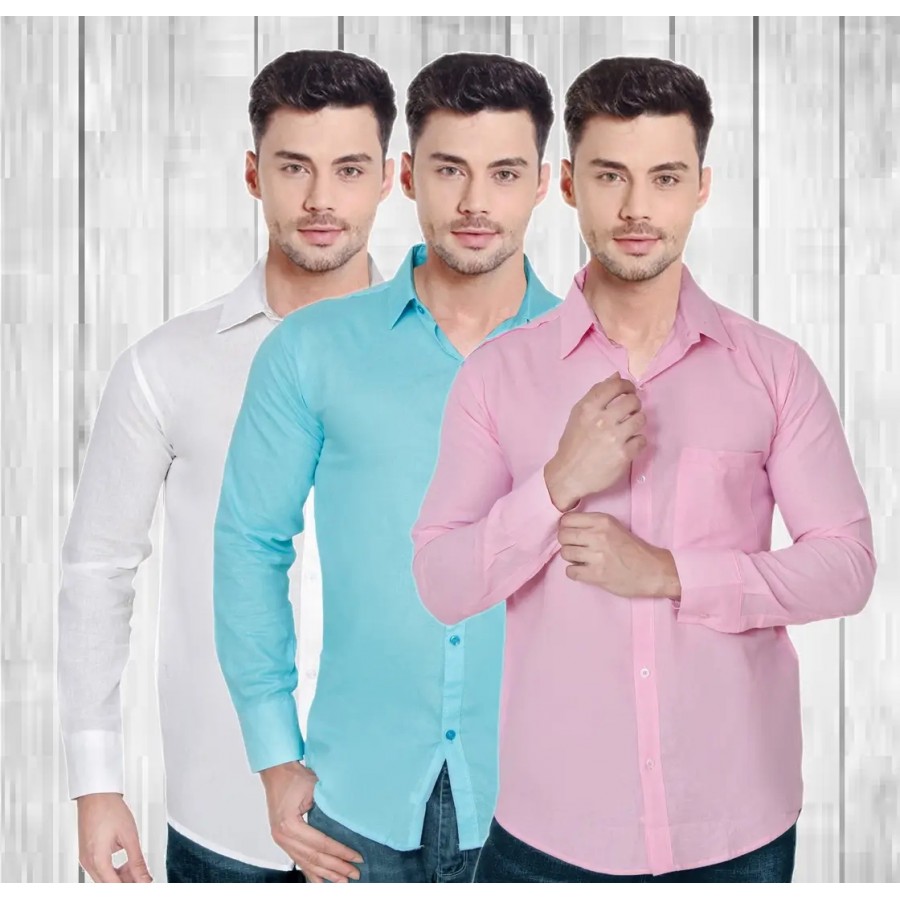 Classic Cotton Solid Casual Shirts for Men, Pack of 3